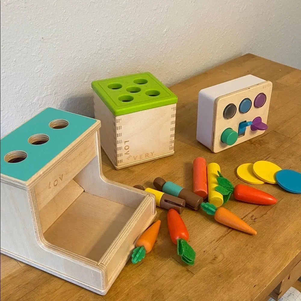 LOVEVERY Wooden Play Set of 3 Montessori Toys for Kids
